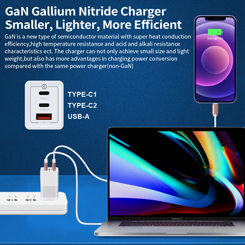 Pd QC3.0 3 Port Charger USB C Quick Charge Fast USB Charger GaN Adapter 65W GaN Charger r(图3)
